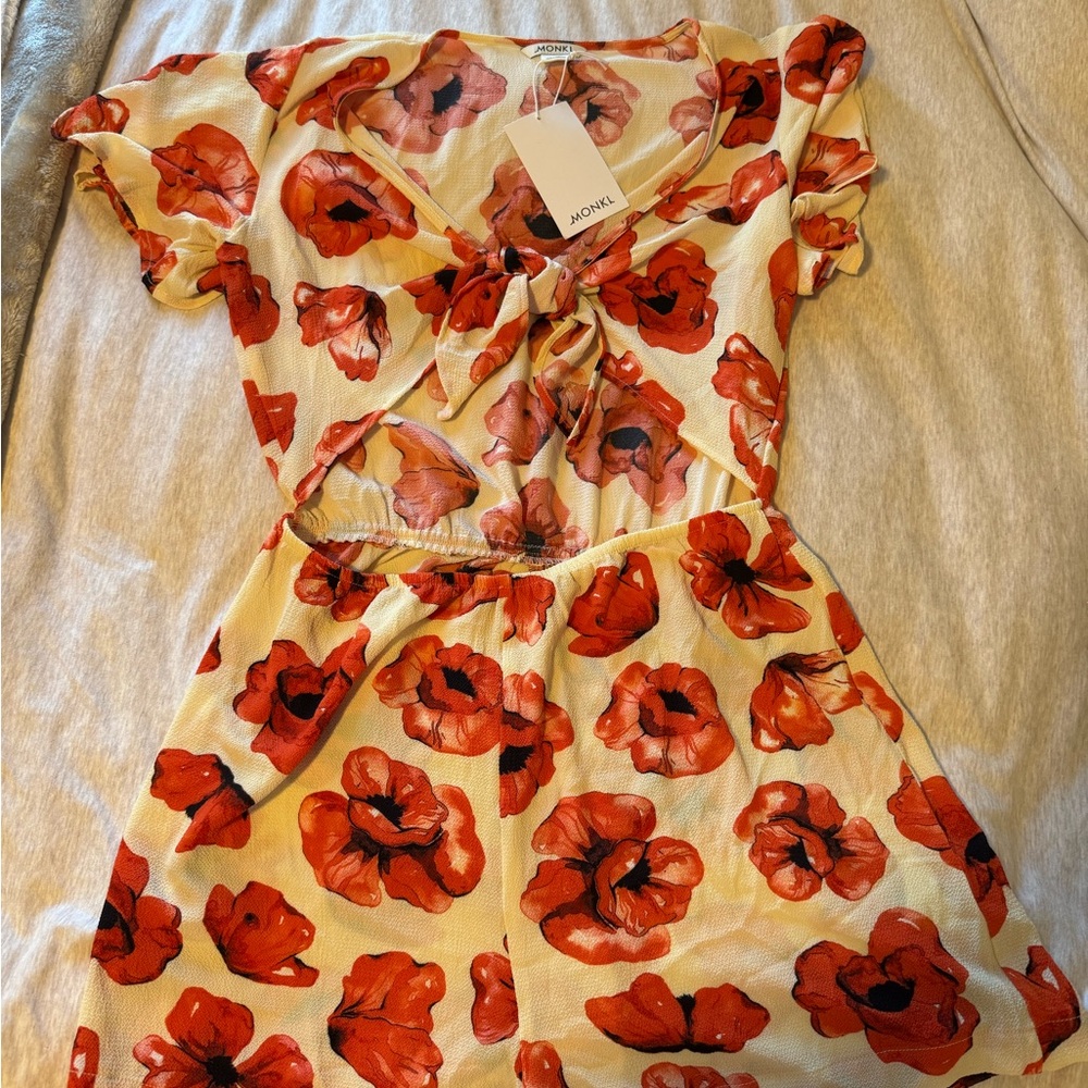 Monki Floral Romper with Red Poppies